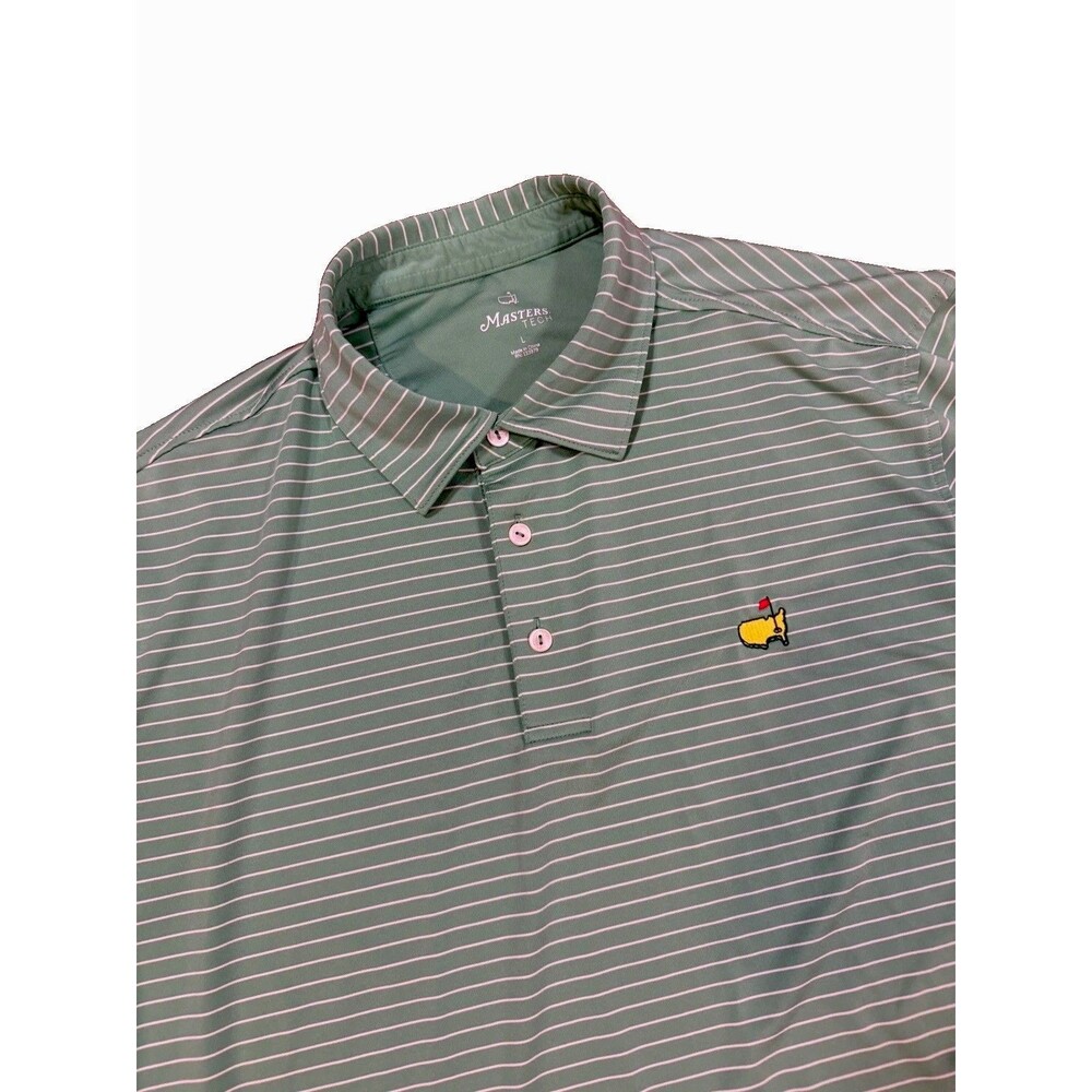 Masters Tech Men’s Large Green White Stripe Augusta National Golf Polo Shirt